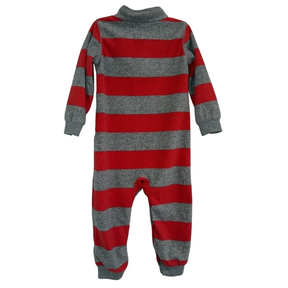 Carter's Fleece‎ One Piece Outfit Pajama Red Gray 24 Months